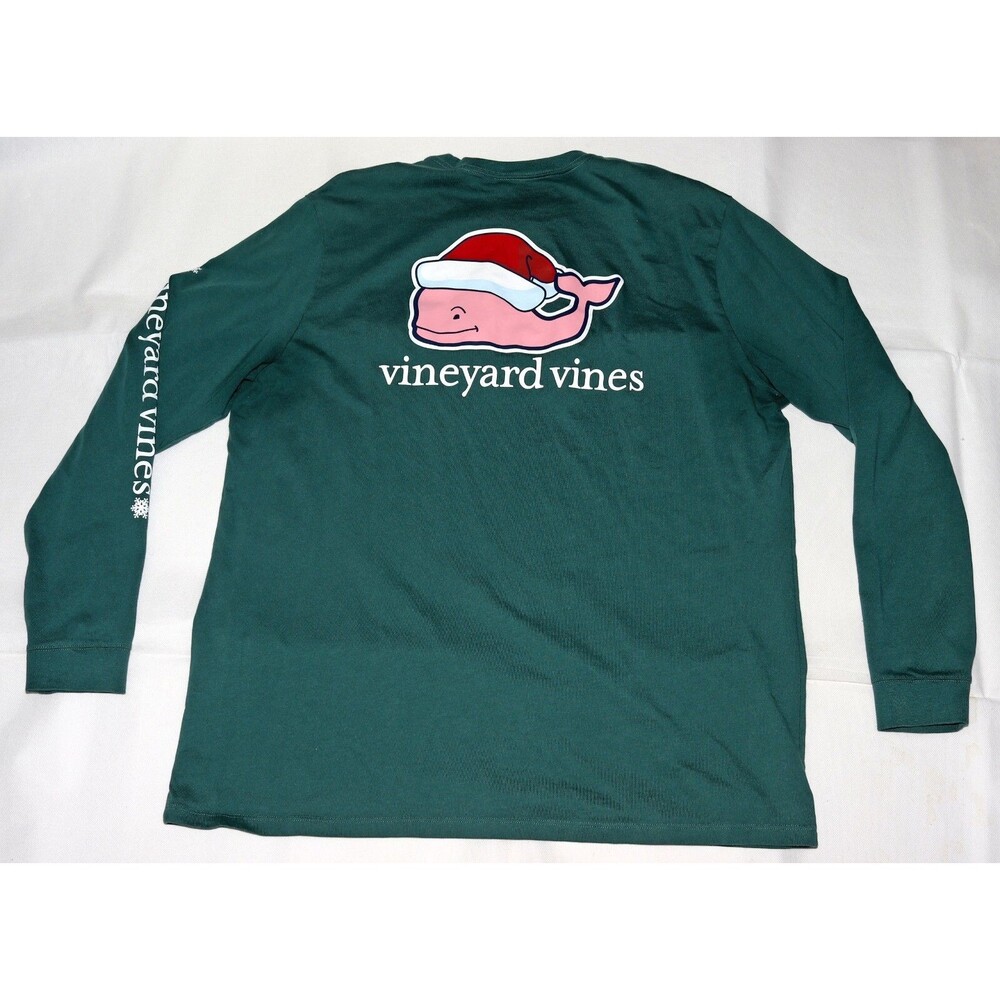Vineyard Vines Charleston‎ Green Santa Whale Men's Long Sleeve T Shirt Size XL